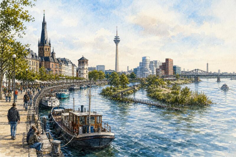 Vier Düssel-Mündungsstellen: Routen, Entfernungen und Fotospots